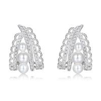 Silver Pearl Pavé Climber Earrings