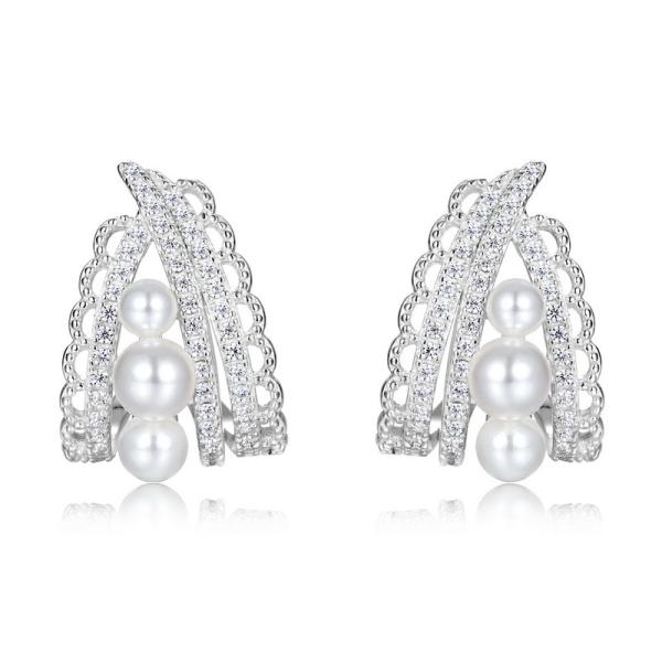 Silver Pearl Pavé Climber Earrings