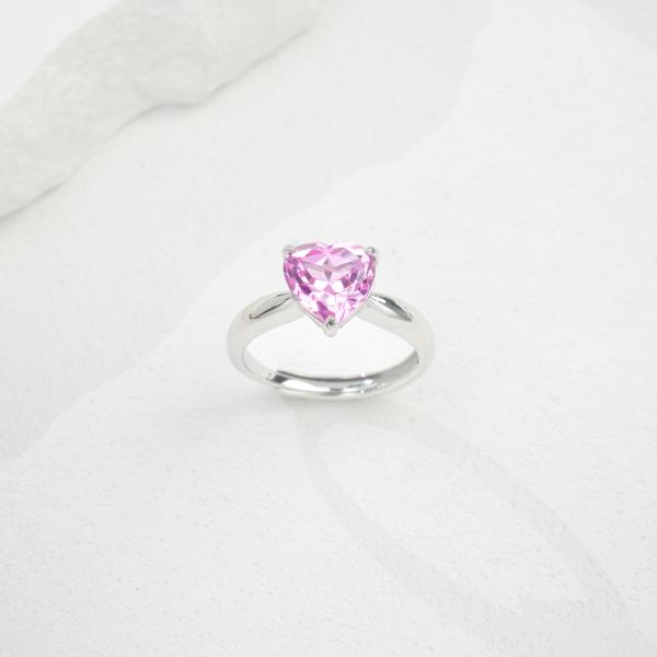 Silver Heart Light Pink Stone Ring