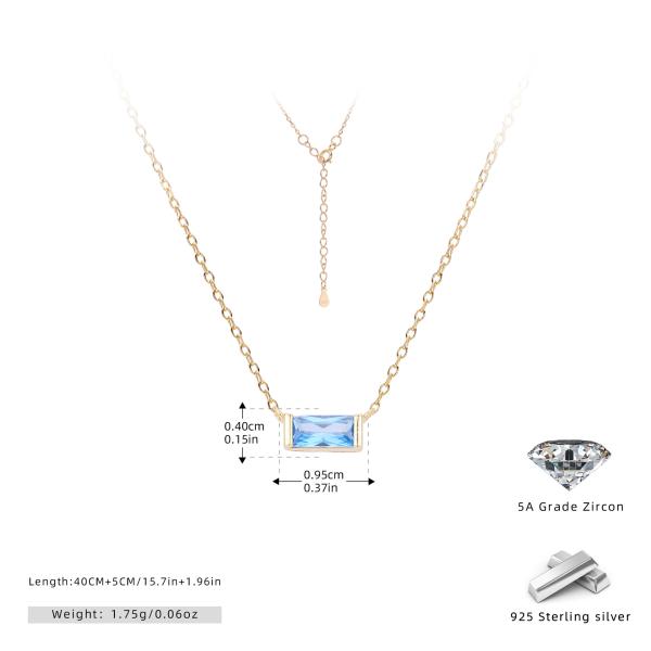 Gold Bezel Blue Zircon Pendant Necklace