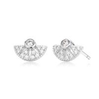 Silver Half-Circle Pavé Stud Earrings