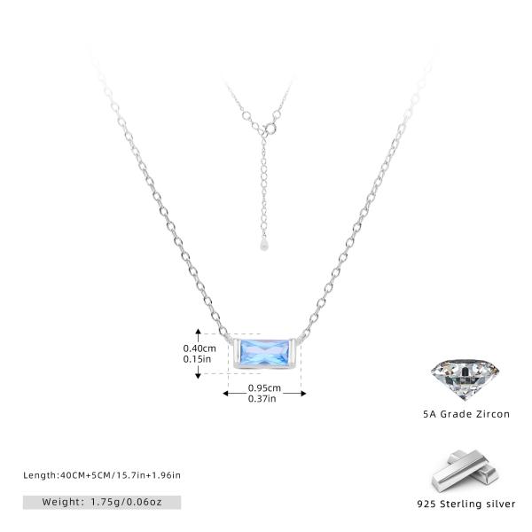 Silver Bezel Blue Zircon Pendant Necklace