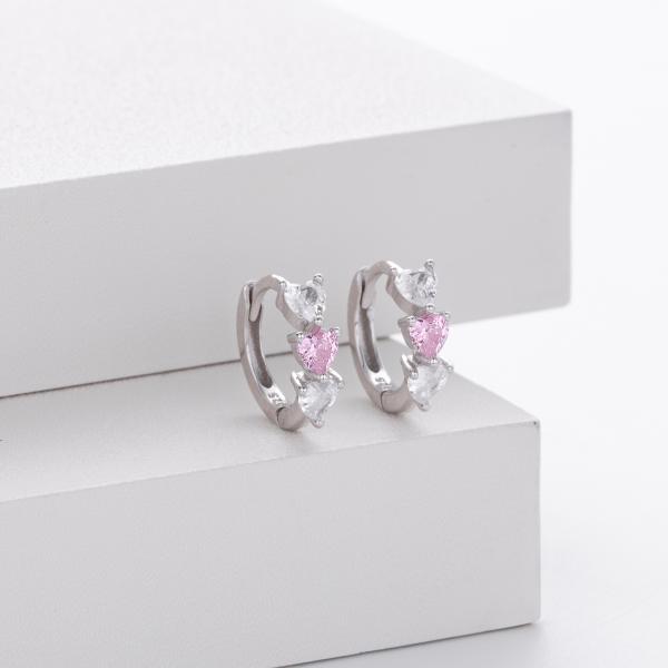 Silver Heart Cubic Zirconia Huggie Earrings