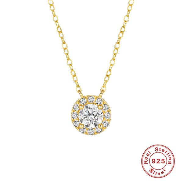 Gold-Plated Cubic Zirconia Halo Pendant Necklace