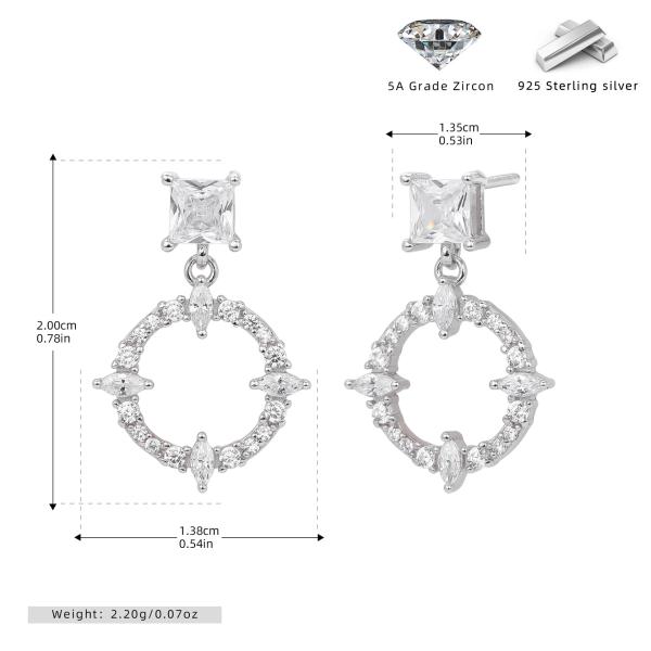Silver Zircon Circle Dangle Earrings