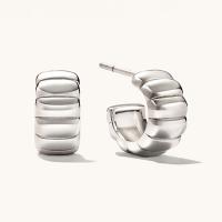 Silver Ribbed Huggie Earrings