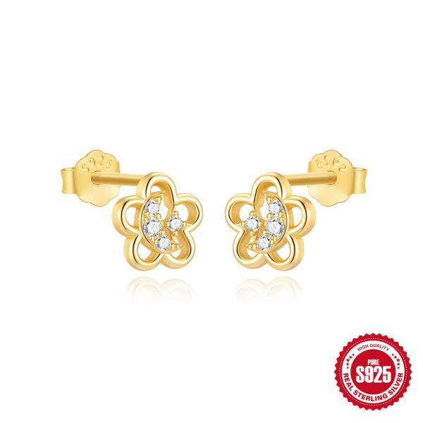 Gold-Tone Floral Stud Earrings with Cubic Zirconia