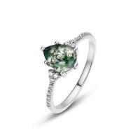 Silver Moss Agate Solitaire Ring