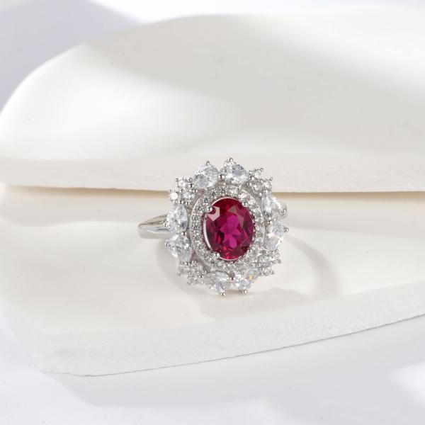 Ruby Halo Statement Ring in Silver
