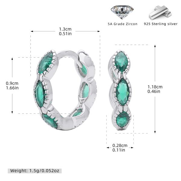 Silver Green Zircon Huggie Earrings