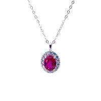 Red Oval Halo Pendant Necklace