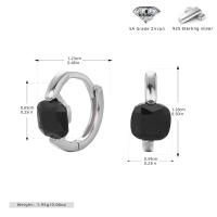 Silver Onyx Prong Huggie Earrings