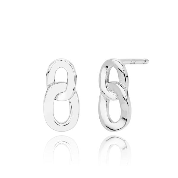 Silver Geometric Link Stud Earrings