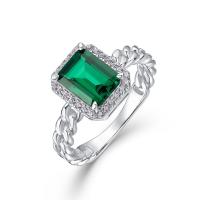 Braided Halo Emerald Silver Ring