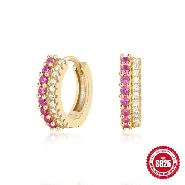 Gold-Plated Pavé Pink Stone Small Hoop Earrings