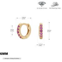 Gold Huggie Earrings with Pink Zircon