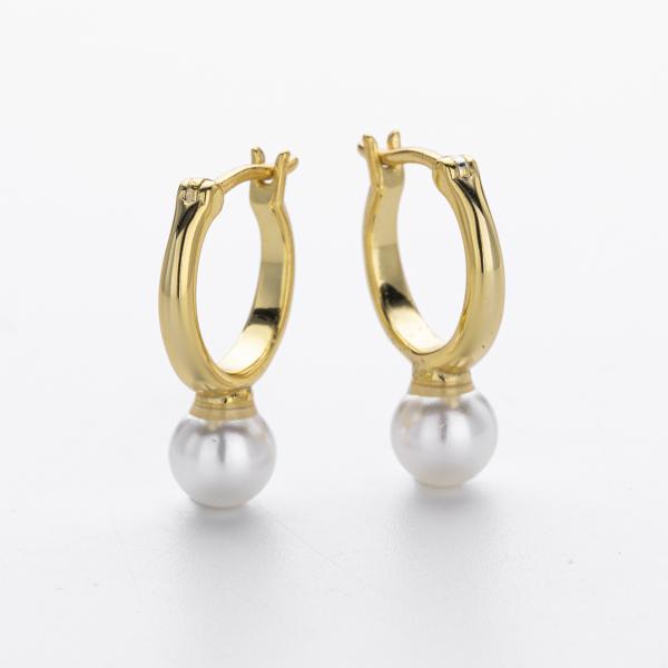 Gold Pearl Drop Huggie Earrings