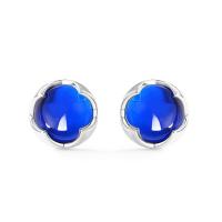 Blue Glass Silver Bezel Stud Earrings