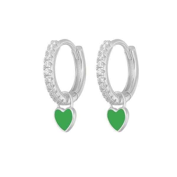 925 Silver Pavé Heart Charm Hoop Earrings
