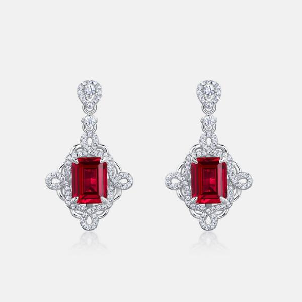 Geometric Ruby Dangle Earrings