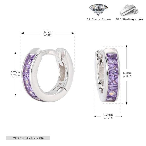 Silver Purple Zircon Huggie Earrings