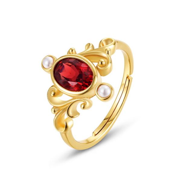 Gold-Plated Red Stone Ornate Ring
