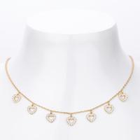 Gold Pavé Heart Charm Choker Necklace