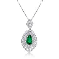 Sterling Silver Emerald Drop Pendant Necklace