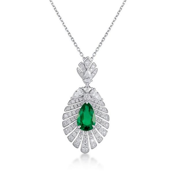 Sterling Silver Emerald Drop Pendant Necklace