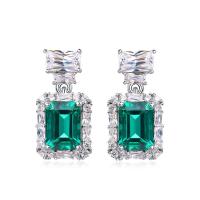 Emerald Geometric Silver Dangle Earrings