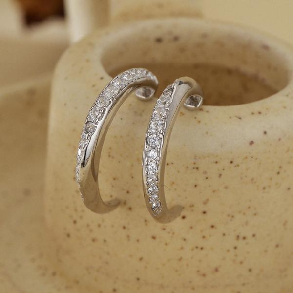 Delicate Silver Pavé Hoop Earrings