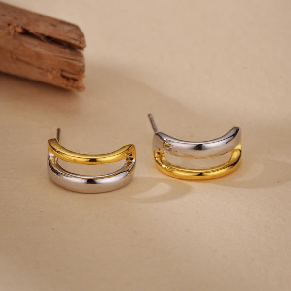 Two-Tone Silver and Gold Huggie Earrings