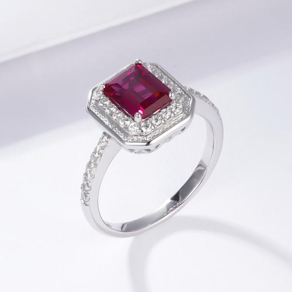 Ruby Halo Geometric Ring