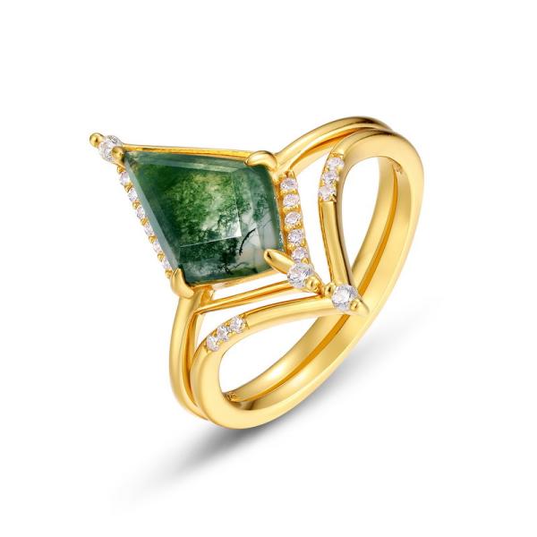 Gold Prong Green Stone Statement Ring