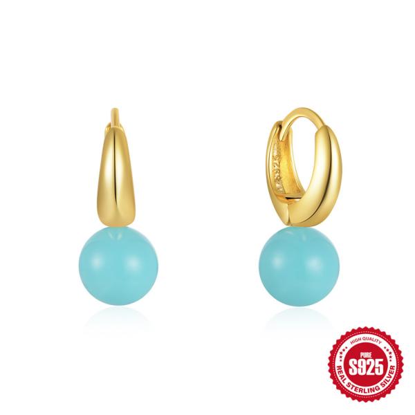Gold-Plated Turquoise Drop Huggie Earrings