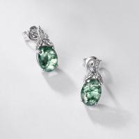 Silver Emerald Leaf Drop Earrings