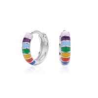 Rainbow Enamel Silver Hoop Earrings