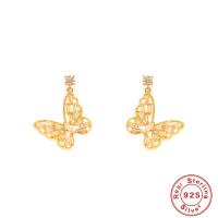 Gold Butterfly Dangle Earrings with Cubic Zirconia
