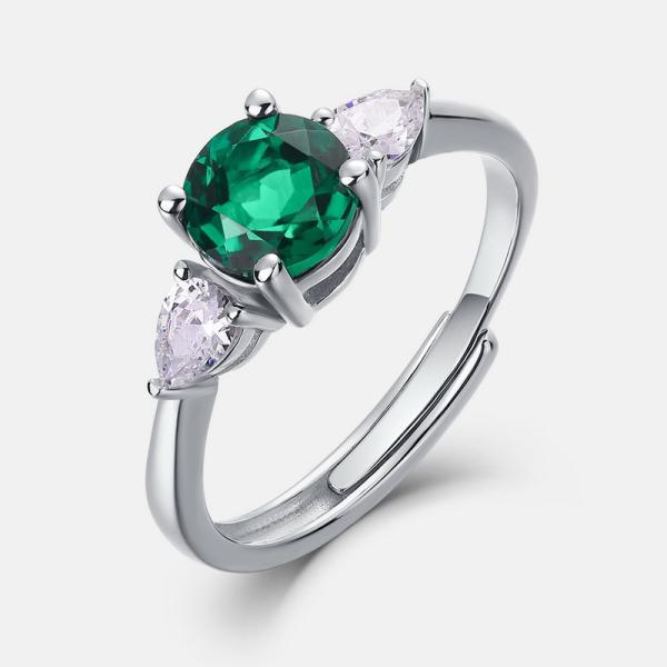 Sterling Silver Green Stone Solitaire Ring