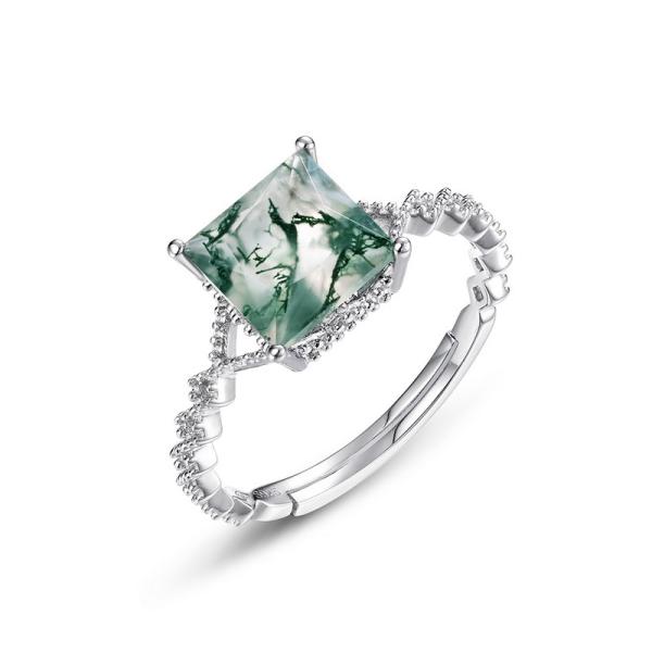 Moss Agate Silver Solitaire Ring