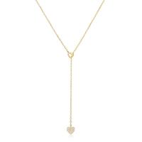 Gold Pavé Heart Lariat Necklace