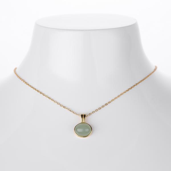 Gold Pendant Necklace with Green Jade