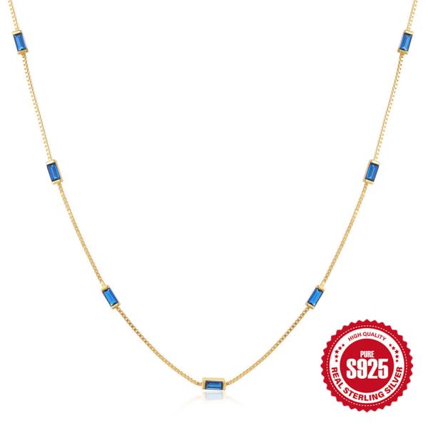 Gold-Yellow Station Necklace with Blue Crystals