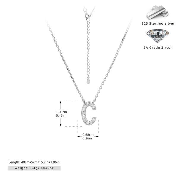 Silver Pavé Letter 'C' Pendant Necklace