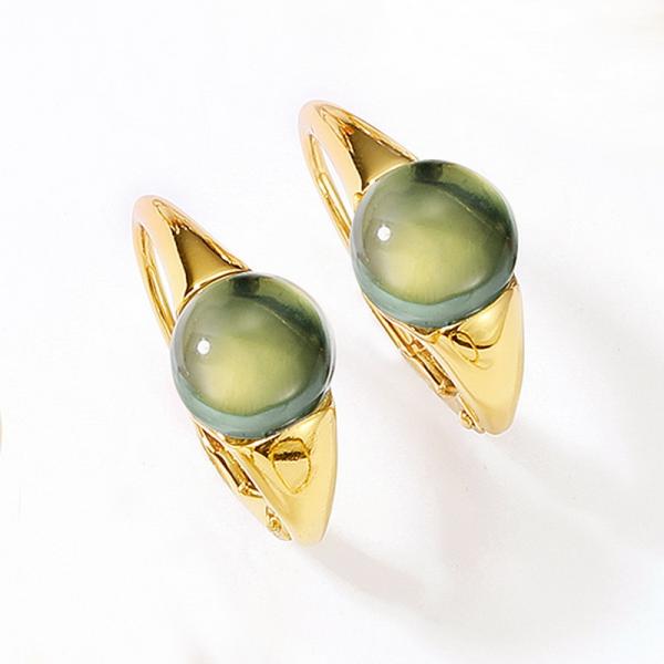 Gold-Plated Green Glass Huggie Earrings