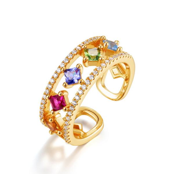 Gold Multicolor Gemstone Band Ring
