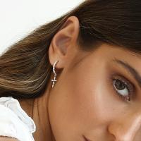 925 Silver Cross Charm Huggie Earrings