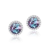 Multicolor Halo Silver Stud Earrings