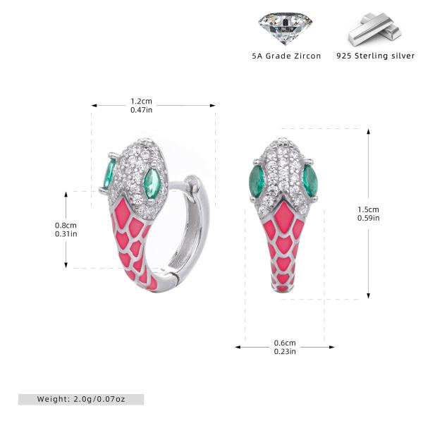 Silver Pink Enamel Snake Huggie Earrings