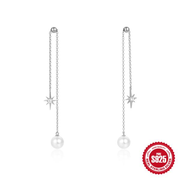 925 Silver Celestial Pearl Threader Earrings